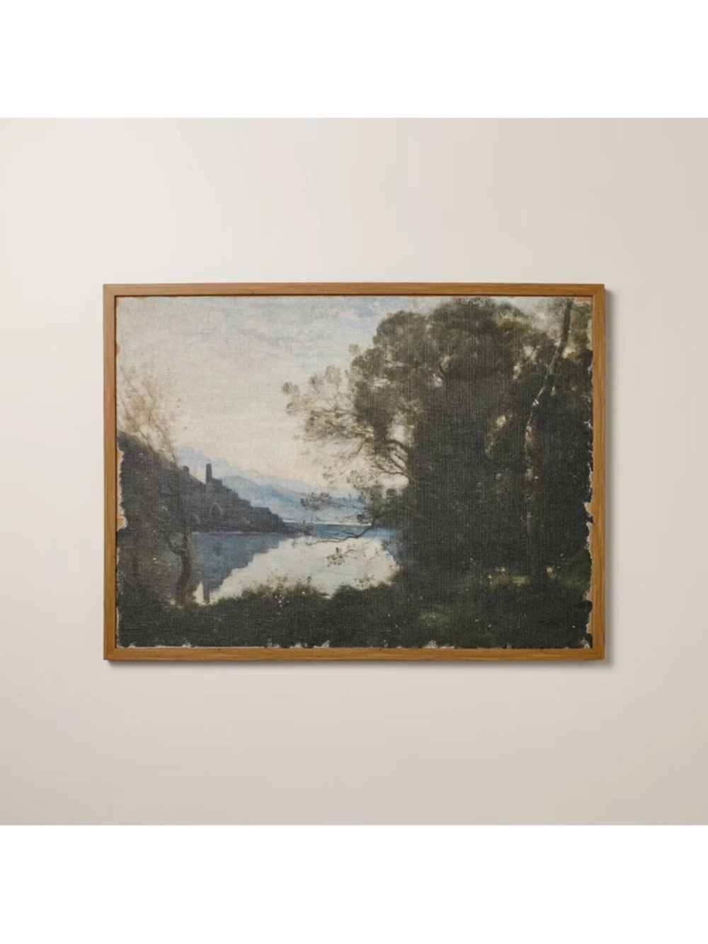 24"x32" Horizontal Landscape Lake Burlap Framed Wall Art - Hearth & Hand NEW